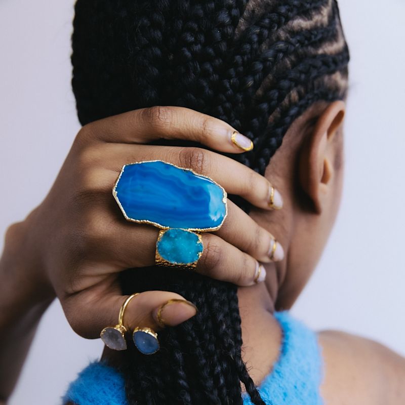 Thumbnail of Turquoise Sky Blue Crystal Crush Gold Plated Semi Precious Ring image