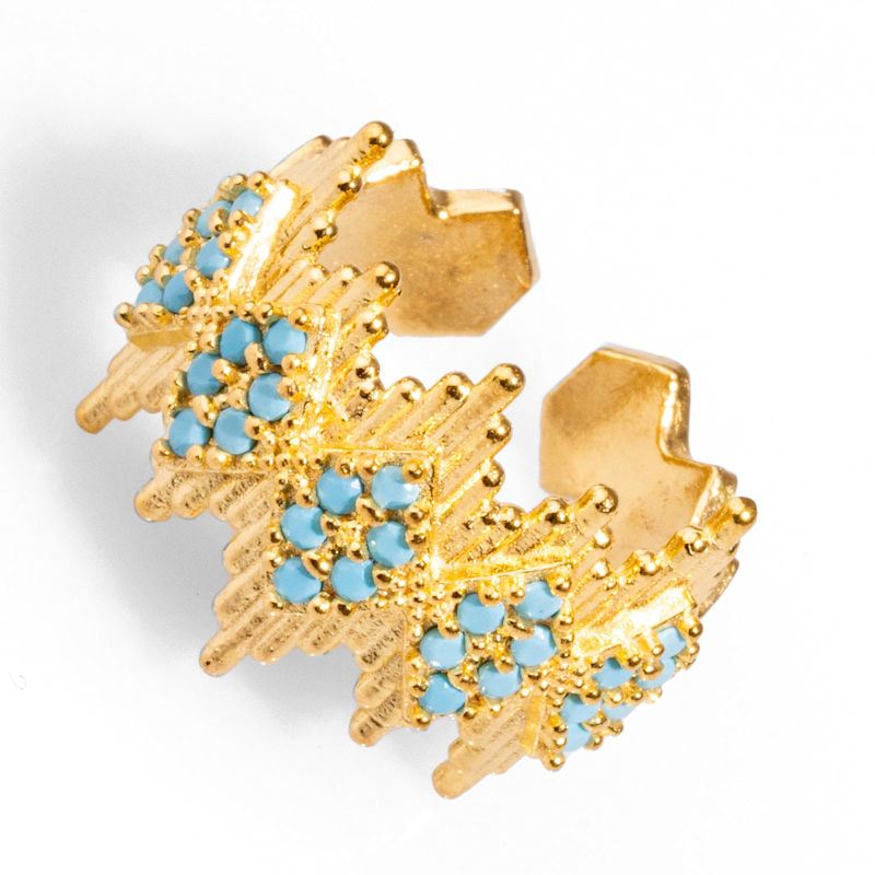 Thumbnail of Turquoise Stone & Gold Crown Adjustable Statement Ring - Gold image