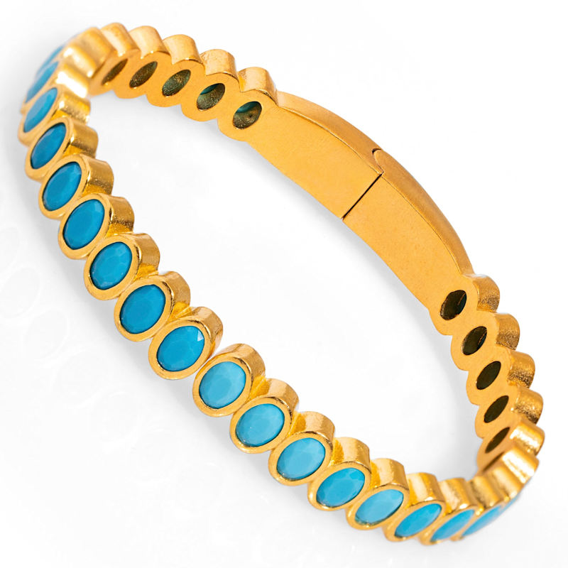 Thumbnail of Turquoise Teardrop Gemstone & Gold Bangle Bracelet - Turquoise image