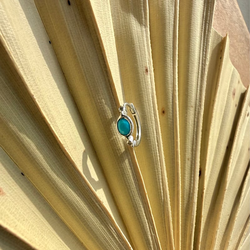 Thumbnail of Turquoise & White Sapphire Huggie Hoop Earring Pair Sterling Silver image