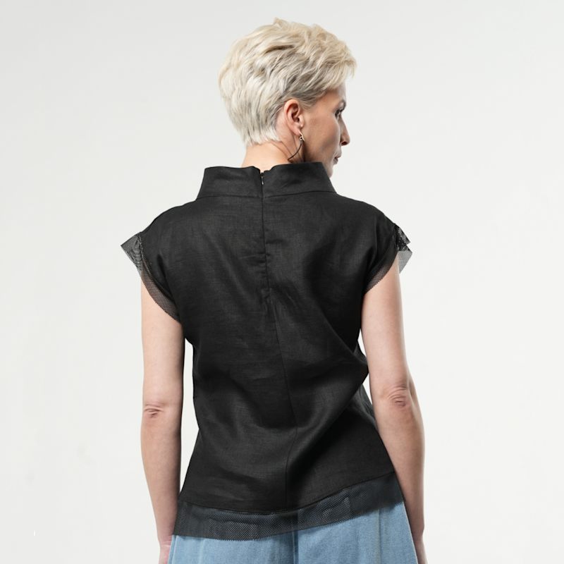 Thumbnail of Turtleneck Linen Top In Black image