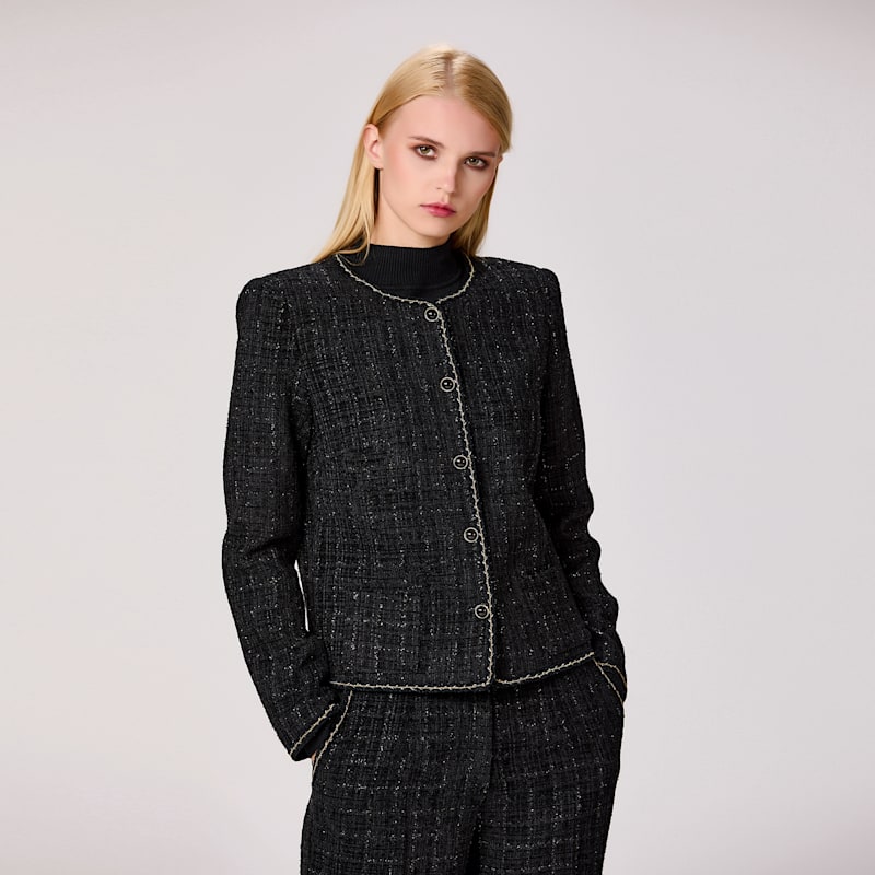 Thumbnail of Tweed Round Neck Jacket - Black image