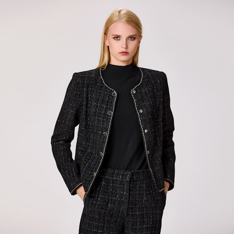 Thumbnail of Tweed Round Neck Jacket - Black image