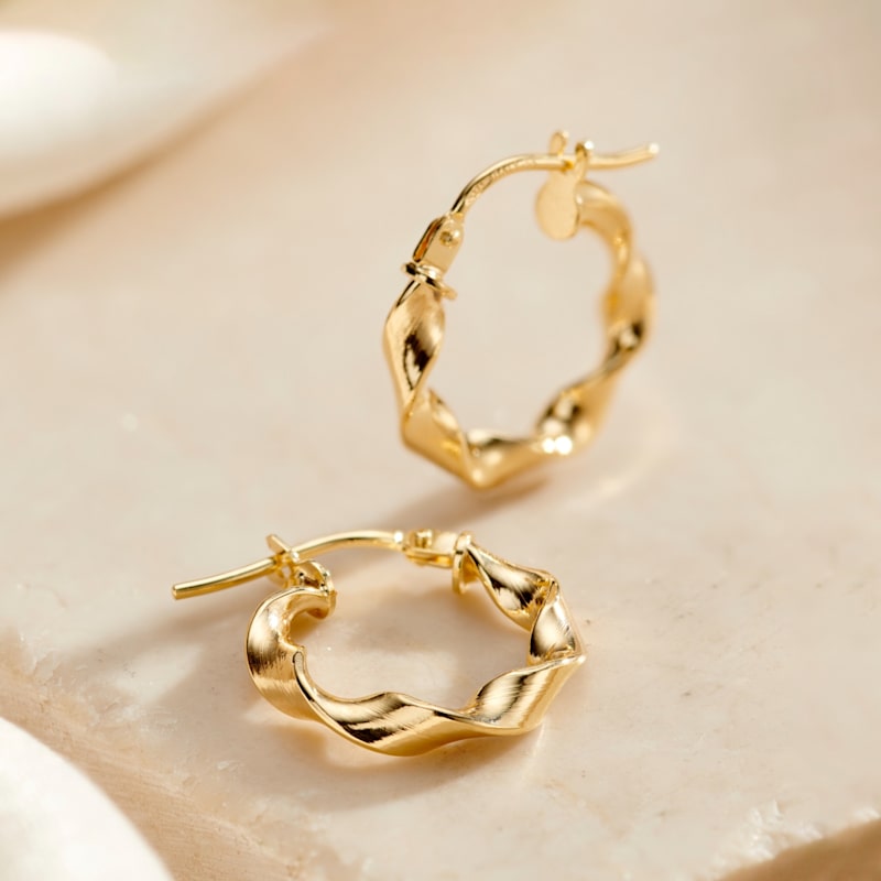 Thumbnail of Twisted Solid Gold Organic Hoop Earrings image