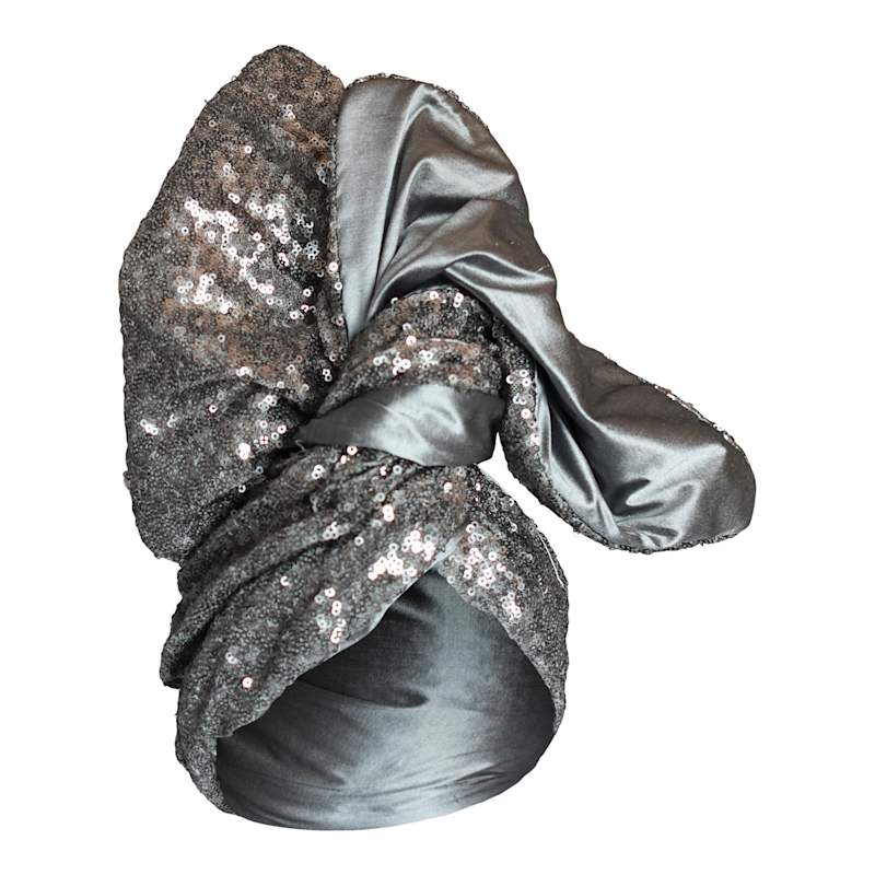 Thumbnail of Twisturban Turban In Silver Shantung & Silver Sequin image