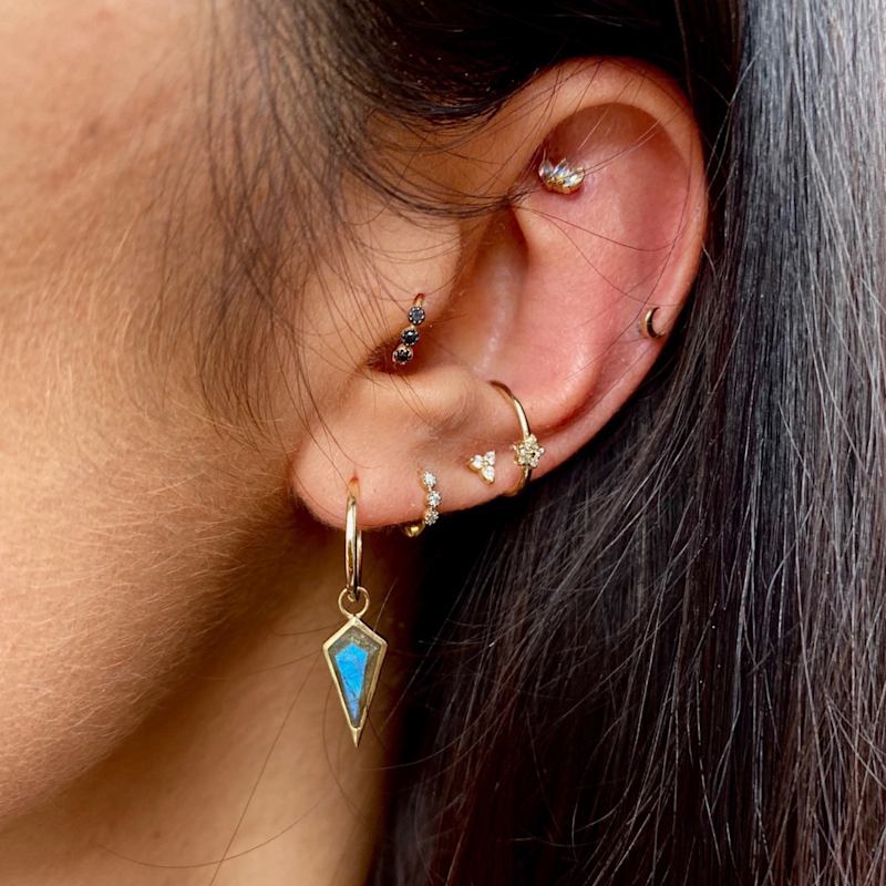 Thumbnail of Mini Diamond Trilogy Huggie Hoop Earring 9K Solid Gold image