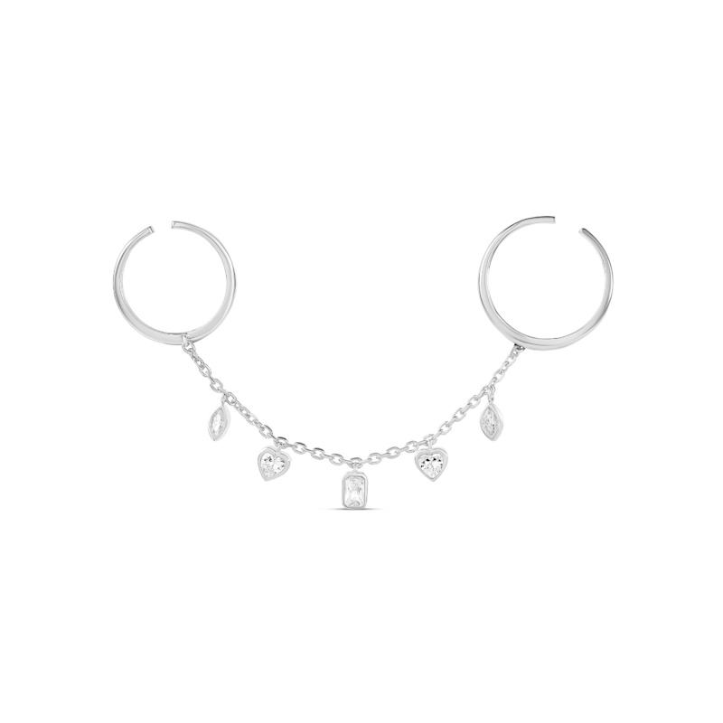 Thumbnail of Two Finger Bezel Set Adjustable Ring - Silver Mix Shape image