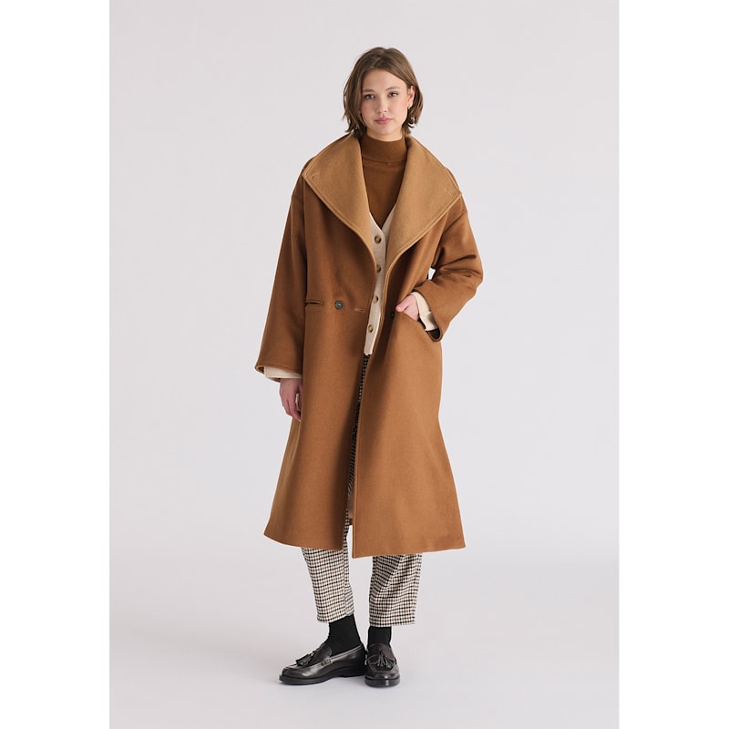 Two-Tone Double Breasted Wool Blend Coat In Brown PAISIE Wolf