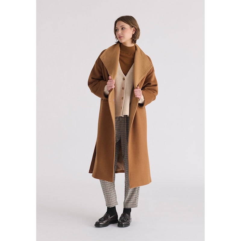 Two-Tone Double Breasted Wool Blend Coat In Brown | PAISIE | Wolf