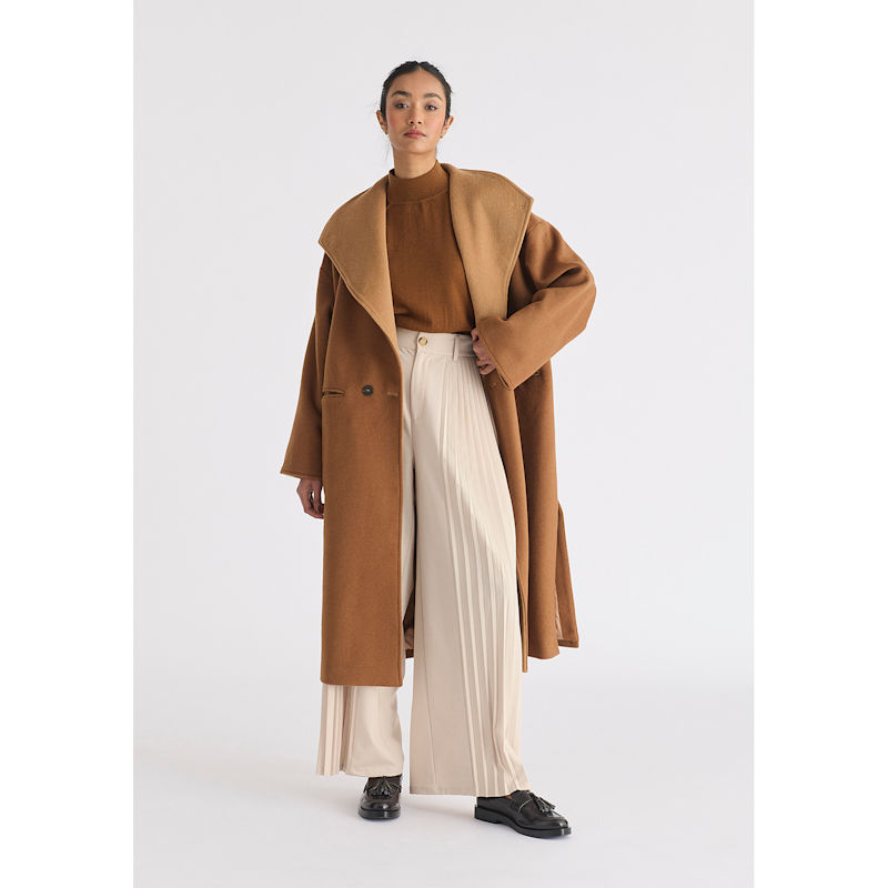 Thumbnail of Two-Tone Double Breasted Wool Blend Coat In Brown image