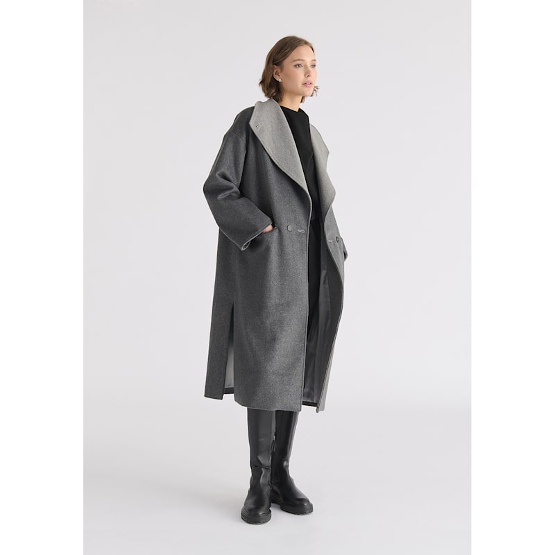 Thumbnail of Two-Tone Double Breasted Wool Blend Coat In Grey image