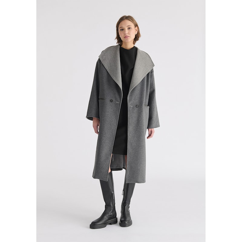 Thumbnail of Two-Tone Double Breasted Wool Blend Coat In Grey image