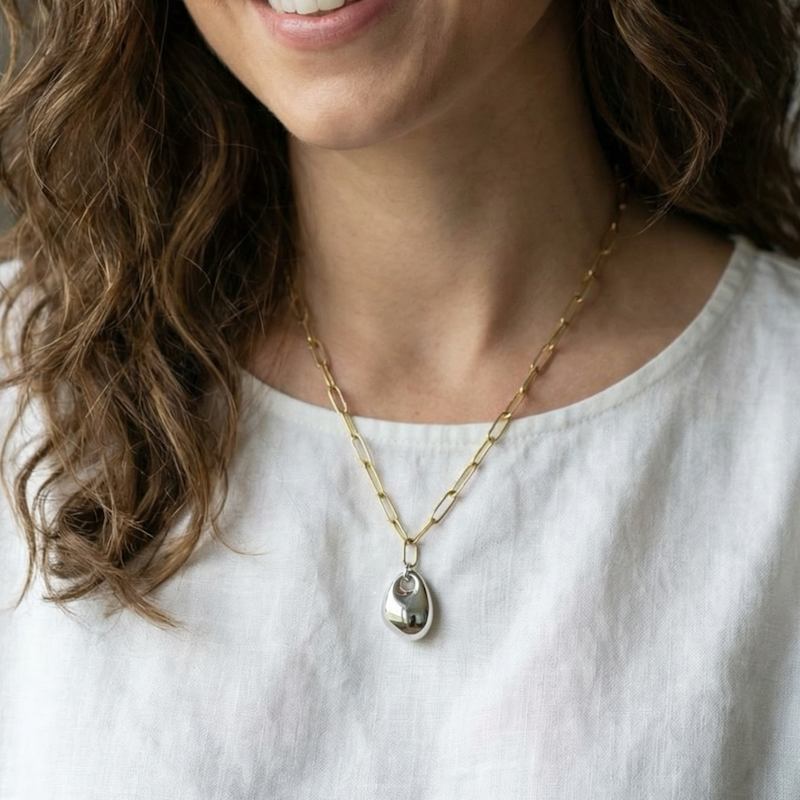 Thumbnail of Two Tone Oval Pendant Necklace image