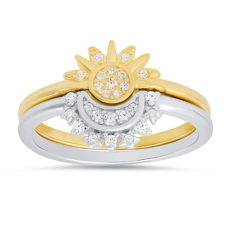 Thumbnail of Two-Tone Sun & Moon Diamond Cz 2Pc Stackable Ring Set In Sterling Silver image