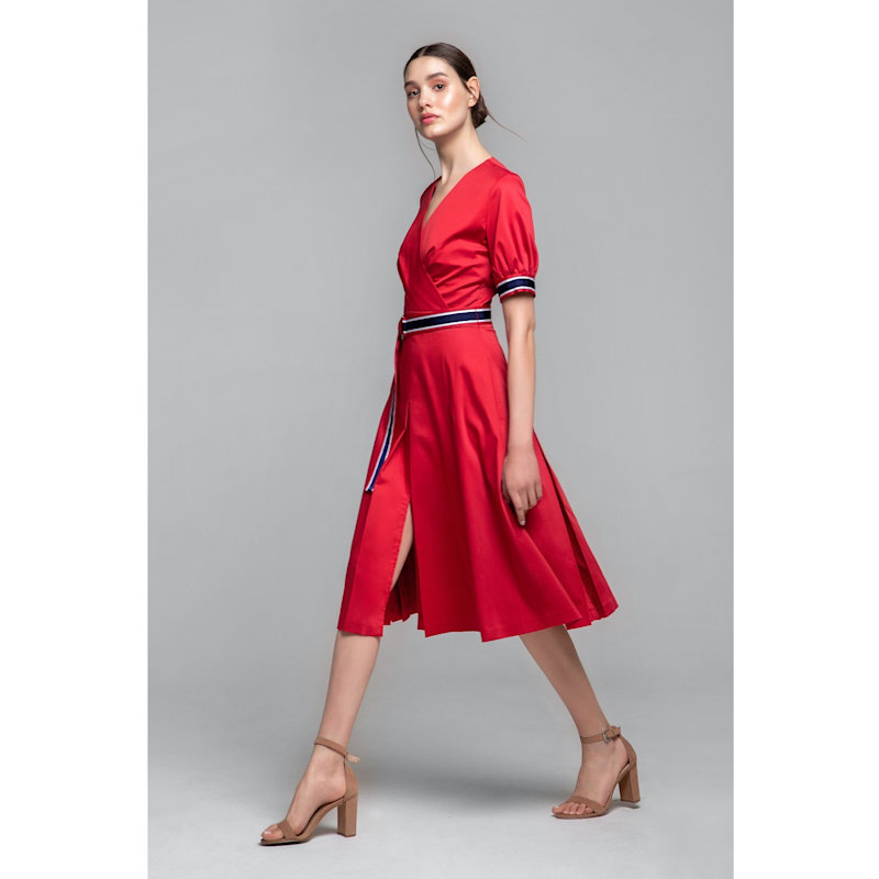 open lace back dress Red and Gray Print Cotton Poplin A-Line Dress – Olivia Dress main image 0