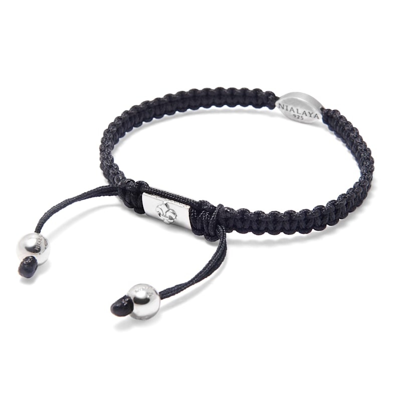 Thumbnail of Men's Black String Bracelet With Silver Evil Eye image