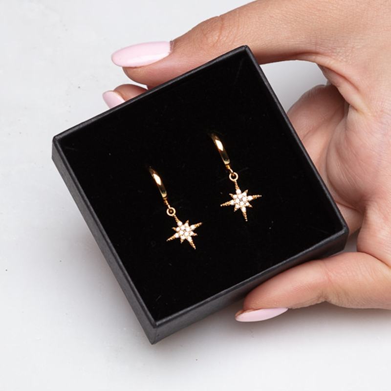 Thumbnail of Gold Starburst Hoop Earrings image