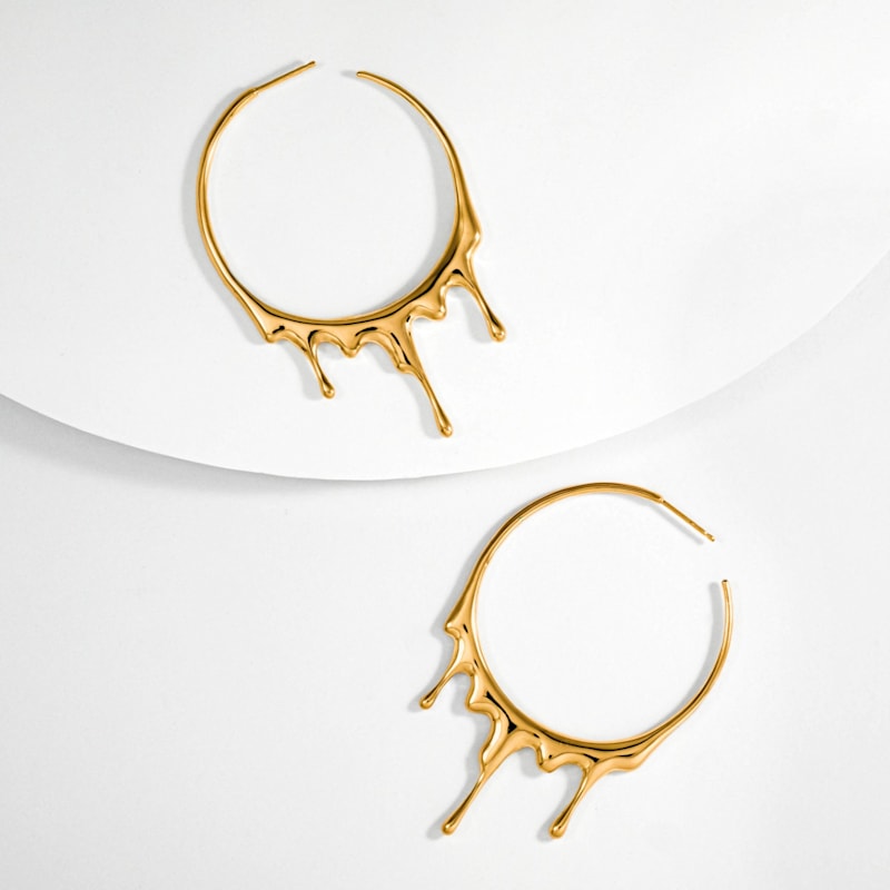Thumbnail of Dripping Circular L Gold Vermeil Hoop Earrings image