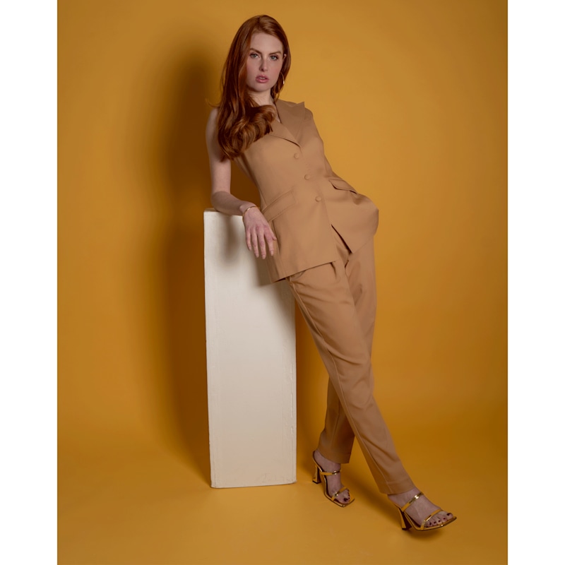 Thumbnail of Sleeveless Tailored Blazer - Camel Brown image