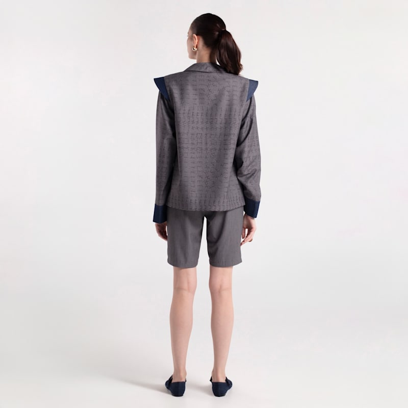 Thumbnail of Ub - Asymmetric Collar Denim Detailed Oversize Gray Jacket image
