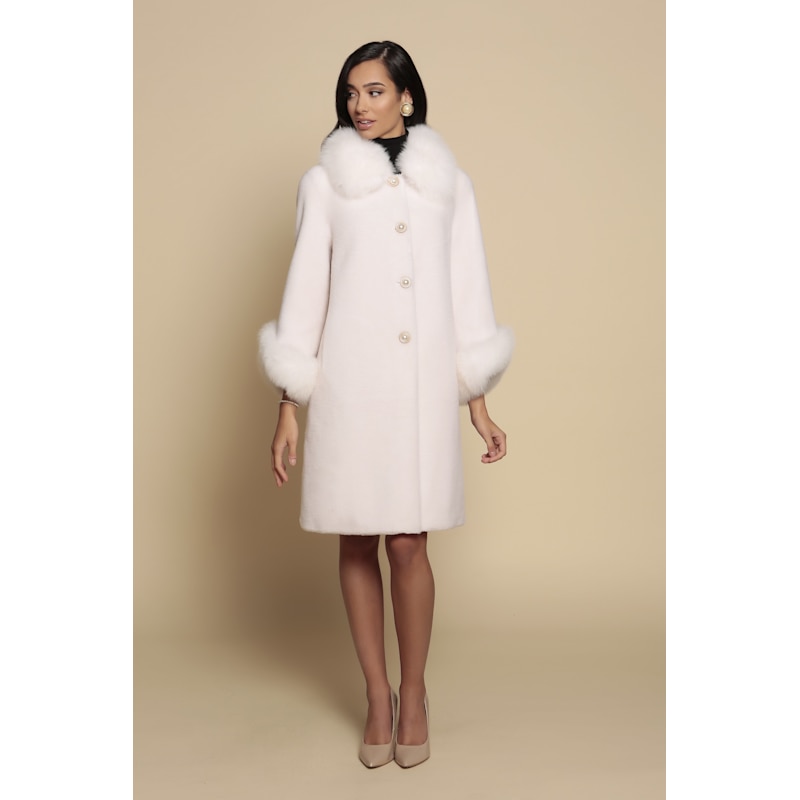 Thumbnail of 'Monroe' 100% Wool & Faux Fur Teddy Coat In Bianco image