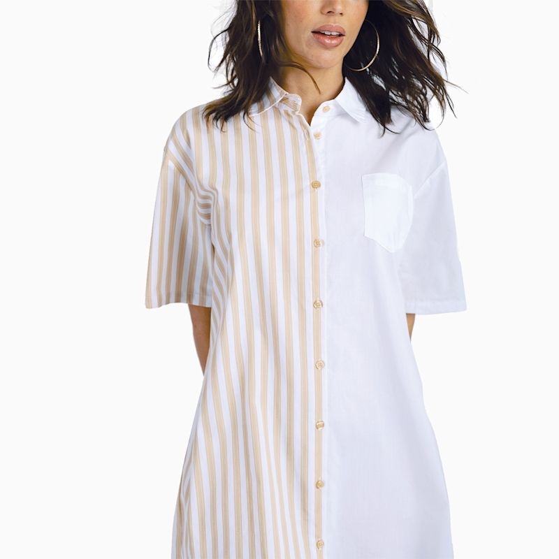 Thumbnail of Two Tone Shirt Dress - Yellow Stripe image