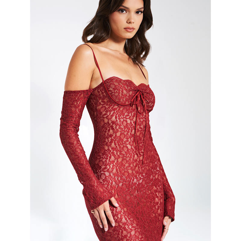 Udaya Burgundy Lace Long Sleeve Maxi Dress | Miss Circle New York | Wolf &  Badger