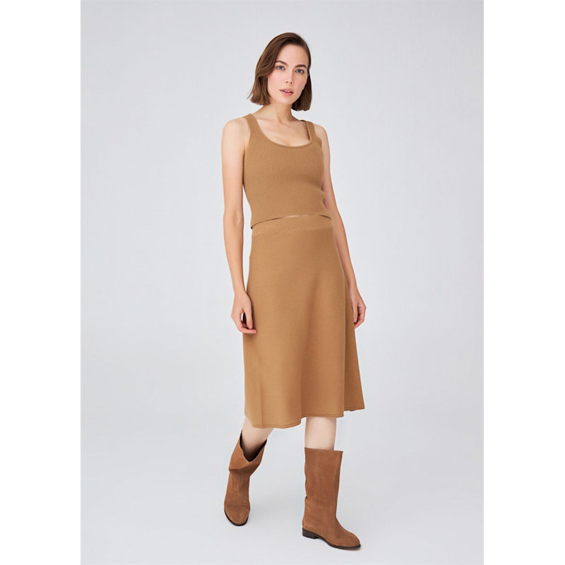 Thumbnail of Casual Cashmere Blend Knitwear Midi Flare Skirt - Camel image