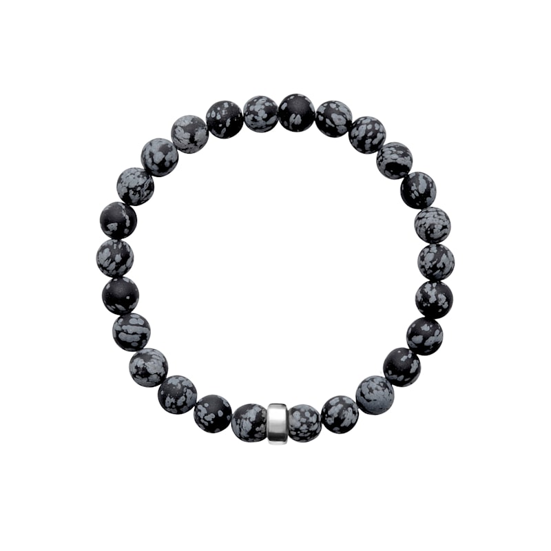 Thumbnail of ARO Men's Snowflake Obsidian Bracelet Silver Bead - Large image
