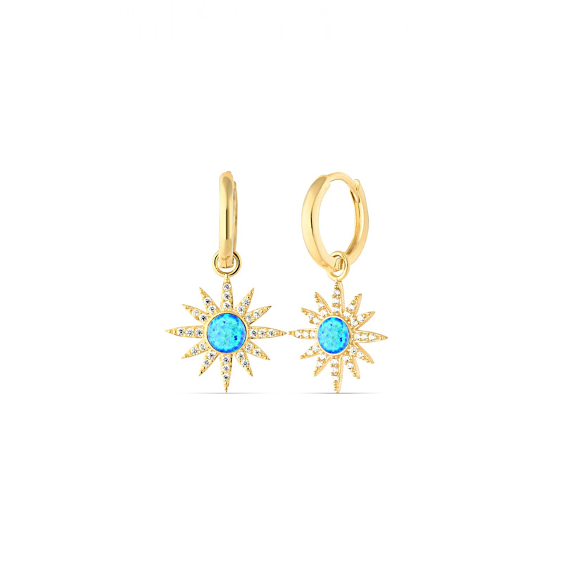 Thumbnail of Blue Opal Sun Drop Hoop Earring Sterling Silver - Gold image