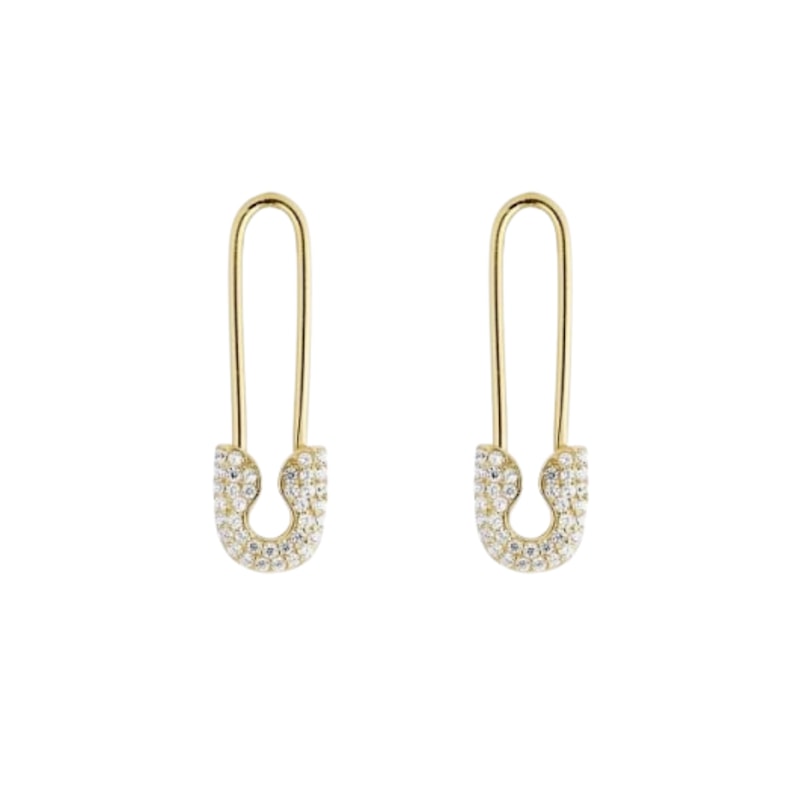 Thumbnail of Pave Safety Pin Earrings Jewelled Sterling Silver - Gold image