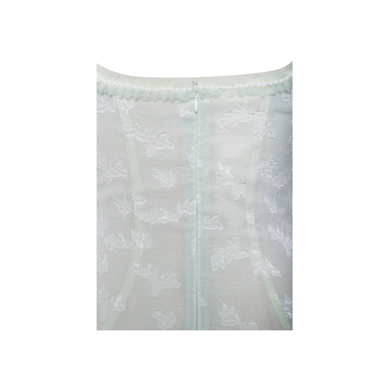 sarah Ulissa Light Green Square Neck Jacquard Textured High Slit