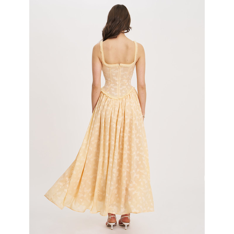 Thumbnail of Ulissa Orange Square Neck Jacquard Textured High Slit Maxi Dress image