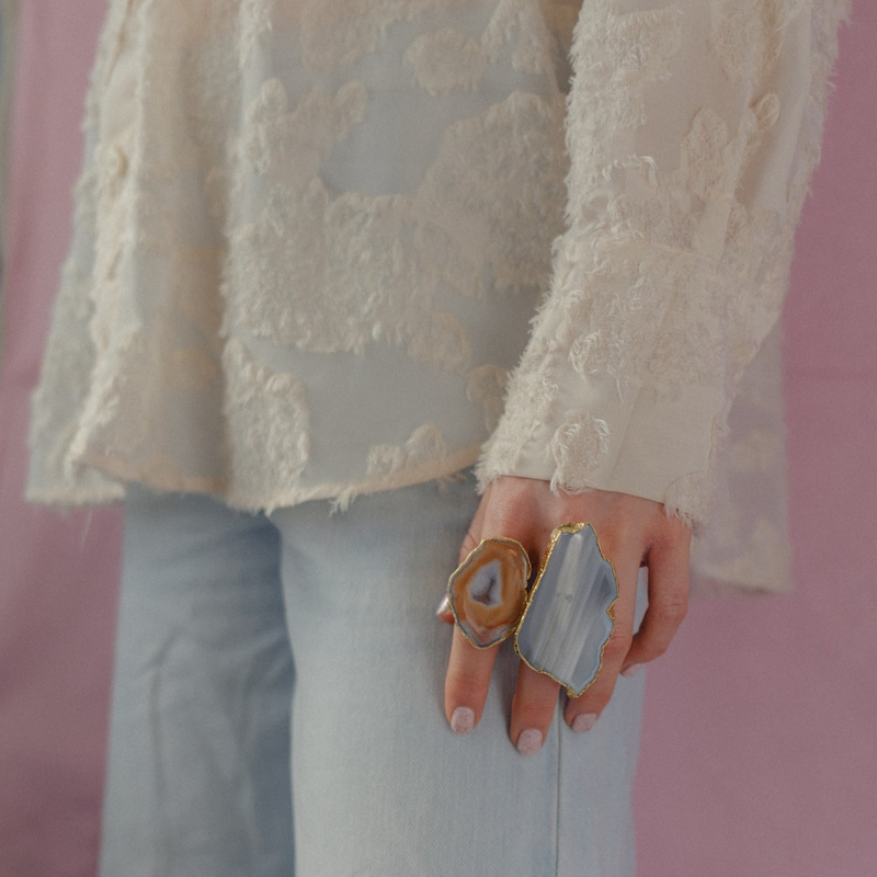 Thumbnail of Ultra Mega White Gemstone Gold Statement Ring image