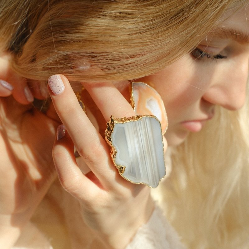 Thumbnail of Ultra Mega White Gemstone Gold Statement Ring image
