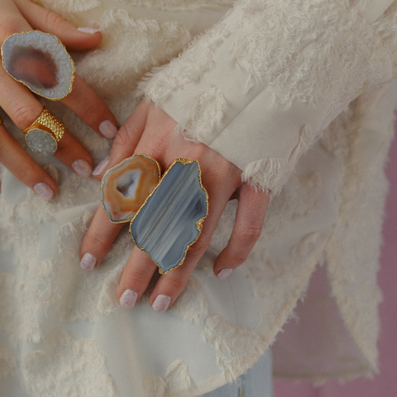 Thumbnail of Ultra Mega White Gemstone Gold Statement Ring image