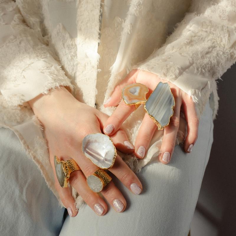 Thumbnail of Ultra Mega White Gemstone Gold Statement Ring image