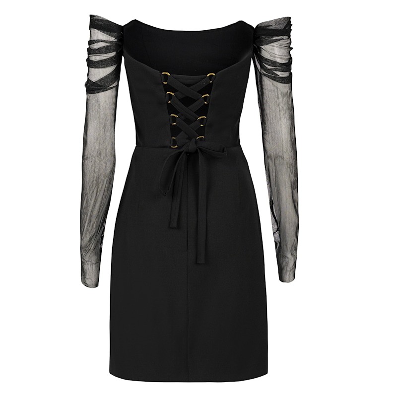 Thumbnail of Umbra Black Wool Off-Shoulder Mini Dress image