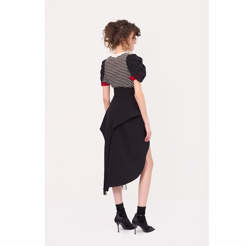 Thumbnail of Unique Asymmetric Draped Skirt With Fringe Black image