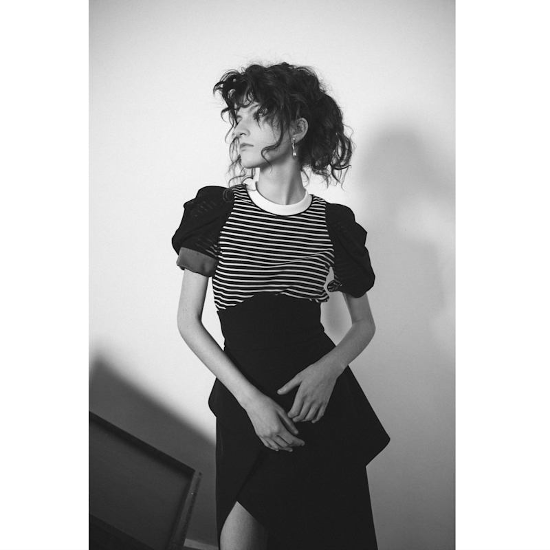 Thumbnail of Unique Asymmetric Draped Skirt With Fringe Black image
