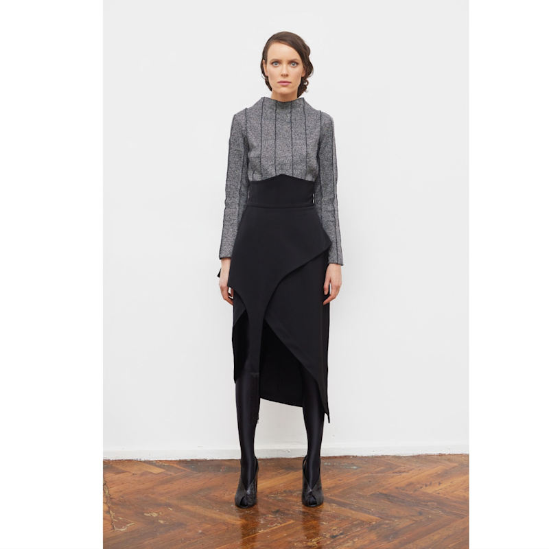 Thumbnail of Unique Asymmetric Draped Skirt With Fringe Black image
