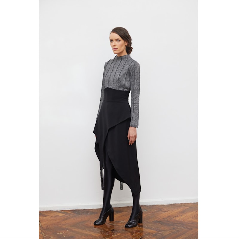 Thumbnail of Unique Asymmetric Draped Skirt With Fringe Black image