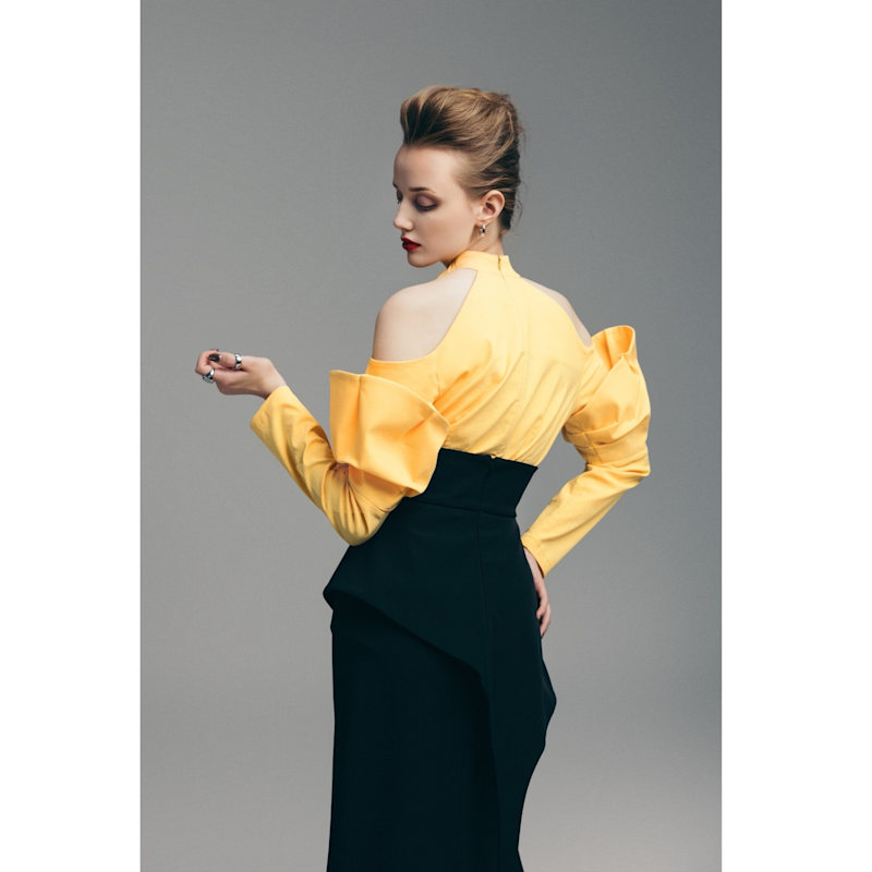 Thumbnail of Unique Asymmetric Draped Skirt With Fringe Black image