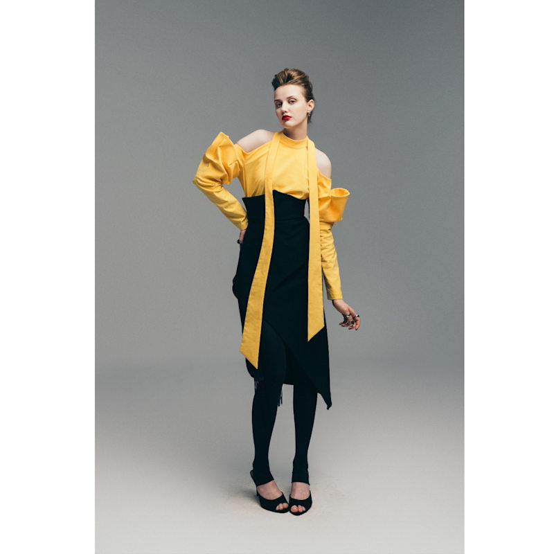 Thumbnail of Unique Asymmetric Draped Skirt With Fringe Black image