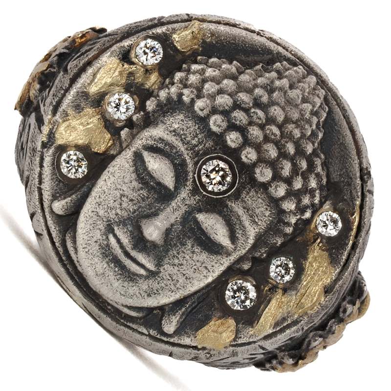 Thumbnail of Unique Gold And Diamond Buddha Ring - Silver image