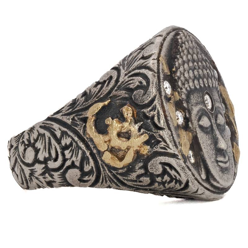 Thumbnail of Unique Gold And Diamond Buddha Ring - Silver image