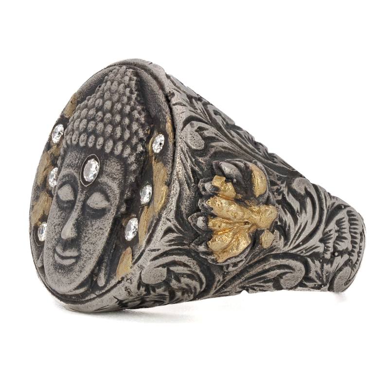 Thumbnail of Unique Gold And Diamond Buddha Ring - Silver image
