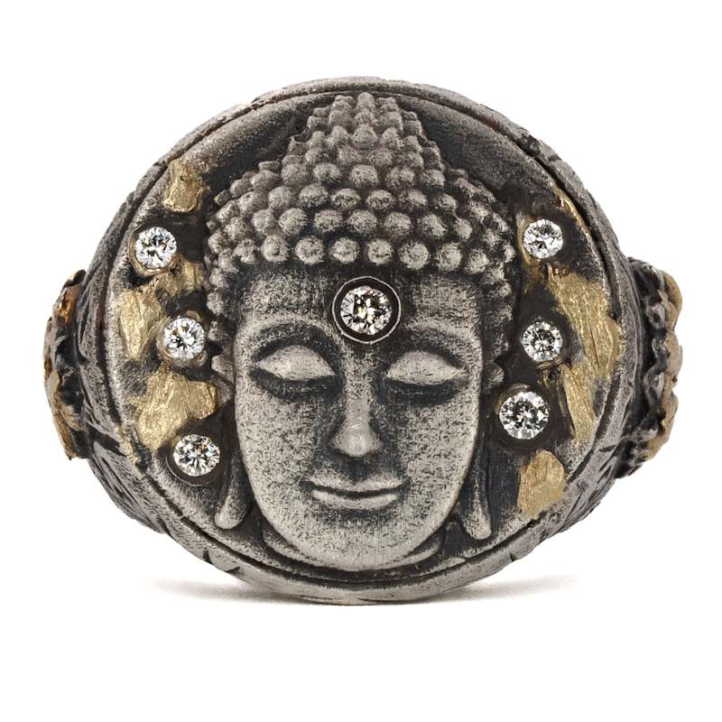 Thumbnail of Unique Gold And Diamond Buddha Ring - Silver image