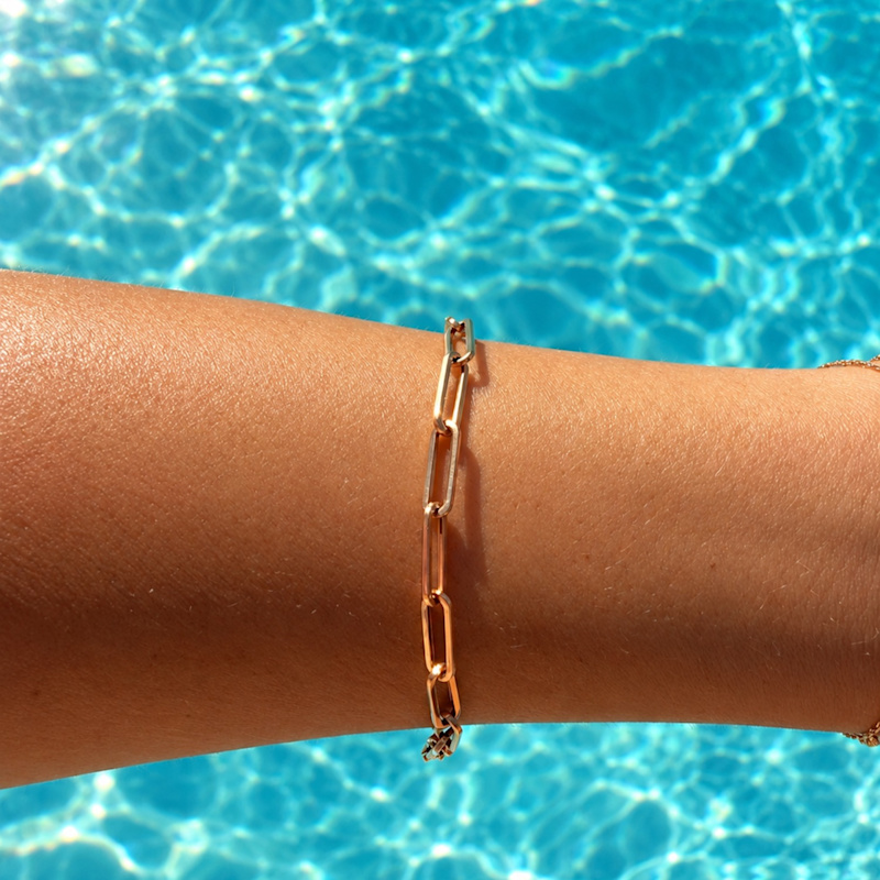 Unisex 14K Solid Rose Gold Paperclip Chain Bracelet | ECCE Artisan ...