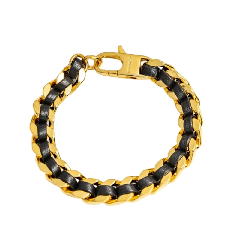 Thumbnail of Unisex Leather Braid Bold Bracelet - Gold image